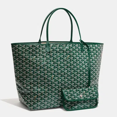 Pre-owned Goyard Ine Coated Canvas And Leather Saint Louis Gm Tote In Green