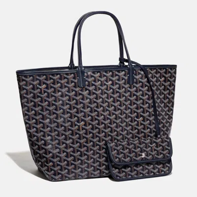 Pre-owned Goyard Ine Coated Canvas And Leather Saint Louis Pm Tote Bag In Navy Blue