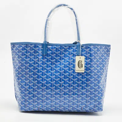 Pre-owned Goyard Ine Coated Canvas And Leather Saint Louis Pm Tote In Blue