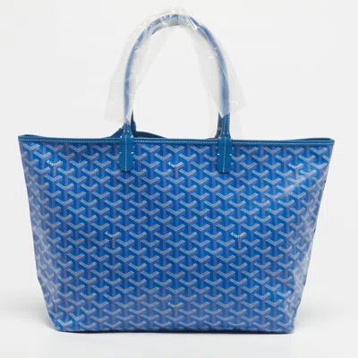 Pre-owned Goyard Ine Coated Canvas And Leather Saint Louis Pm Tote In Blue