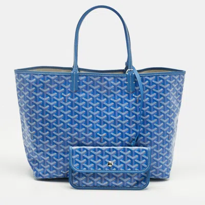 Pre-owned Goyard Ine Coated Canvas And Leather Saint Louis Pm Tote In Blue