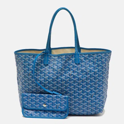 Pre-owned Goyard Ine Coated Canvas And Leather Saint Louis Pm Tote In Blue