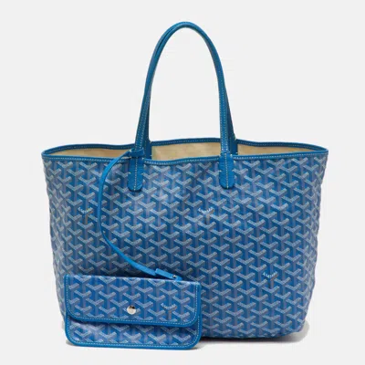 Pre-owned Goyard Ine Coated Canvas And Leather Saint Louis Pm Tote In Blue