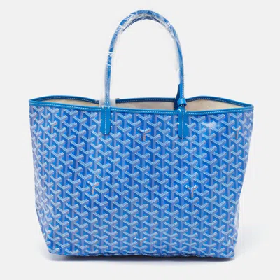 Pre-owned Goyard Ine Coated Canvas And Leather Saint Louis Pm Tote In Blue
