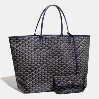 Pre-owned Goyard Ine Coated Canvas And Leather Saint Louis Pm Tote In Navy Blue