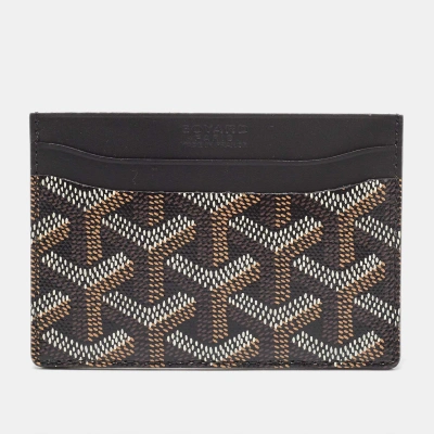 Pre-owned Goyard Ine Coated Canvas And Leather Saint Sulpice Card Holder In Black