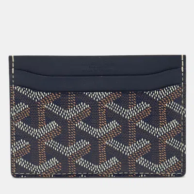 Pre-owned Goyard Ine Coated Canvas And Leather Saint Sulpice Card Holder In Blue