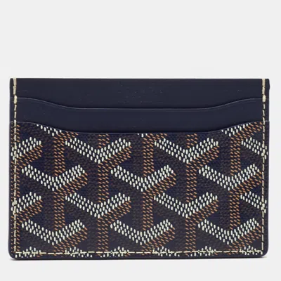 Pre-owned Goyard Ine Coated Canvas And Leather Saint Sulpice Card Holder In Navy Blue