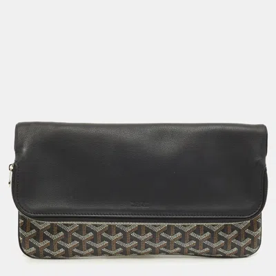 Pre-owned Goyard Ine Coated Canvas And Leather Sainte Marie Mm Clutch In Black