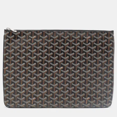 Pre-owned Goyard Ine Coated Canvas And Leather Senat Mgm Pouch In Black