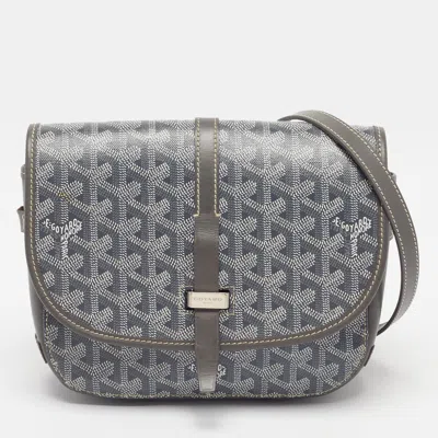 Pre-owned Goyard Ine Coated Canvas And Leather Shoulder Bag In Silver