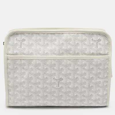 Pre-owned Goyard Ine Coated Canvas And Leather Toiletry Pouch In White