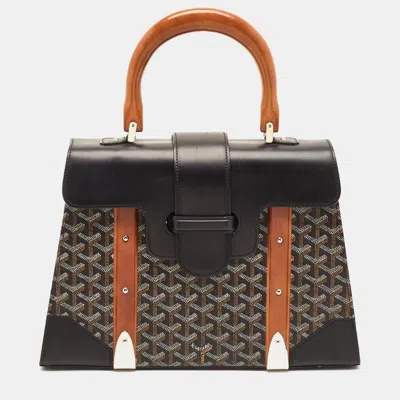 Pre-owned Goyard Ine Coated Canvas And Leather Top Handle Bag In Black