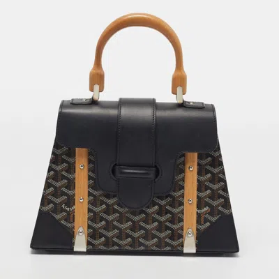 Pre-owned Goyard Ine Coated Canvas And Leather Top Handle Bag In Black