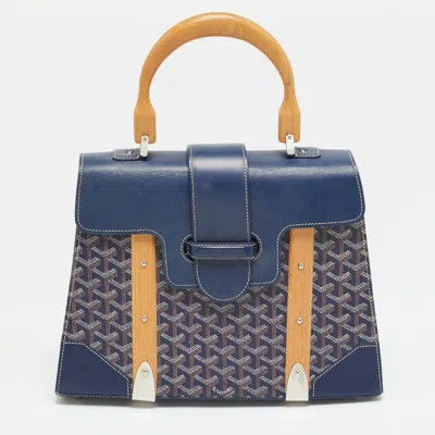 Pre-owned Goyard Ine Coated Canvas And Leather Top Handle Bag In Blue
