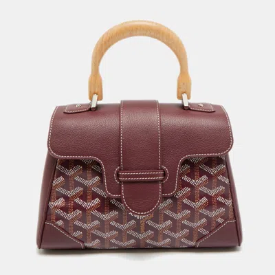 Pre-owned Goyard Ine Coated Canvas And Leather Top Handle Bag In Burgundy