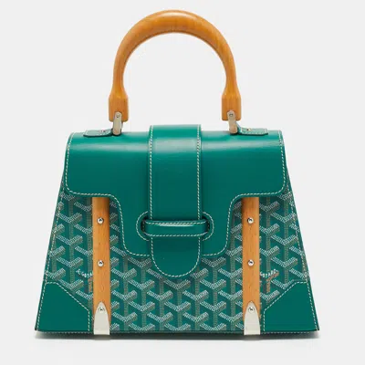 Pre-owned Goyard Ine Coated Canvas And Leather Top Handle Bag In Green