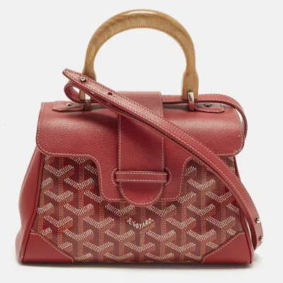 Pre-owned Goyard Ine Coated Canvas And Leather Top Handle Bag In Red