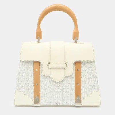 Pre-owned Goyard Ine Coated Canvas And Leather Top Handle Bag In White