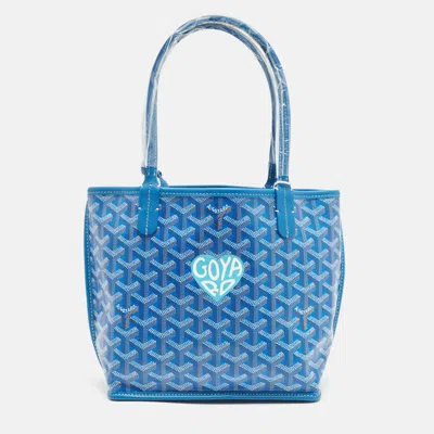 Pre-owned Goyard Ine Coated Canvas And Leather Tote In Blue