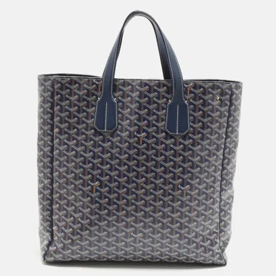 Pre-owned Goyard Ine Coated Canvas And Leather Tote In Blue