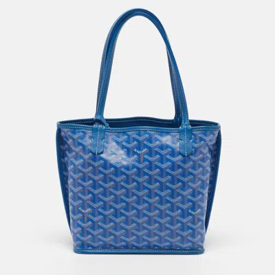 Pre-owned Goyard Ine Coated Canvas And Leather Tote In Blue