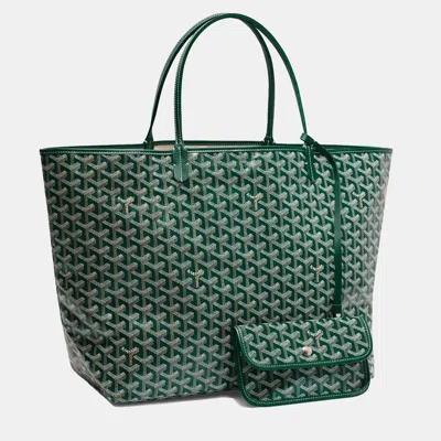 Pre-owned Goyard Ine Coated Canvas And Leather Tote In Green