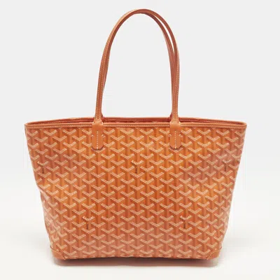 Pre-owned Goyard Ine Coated Canvas And Leather Tote In Orange
