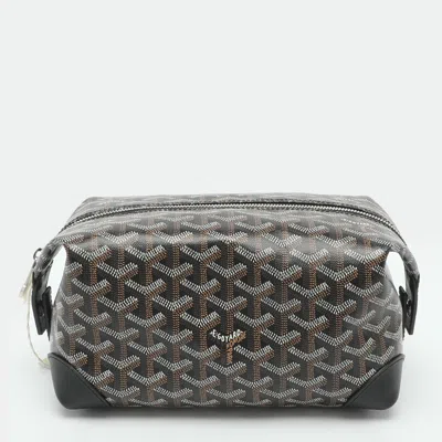 Pre-owned Goyard Ine Coated Canvas And Leather Trousse Clutch In Black