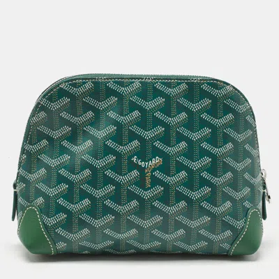 Pre-owned Goyard Ine Coated Canvas And Leather Vendome Cosmetic Pouch In Green