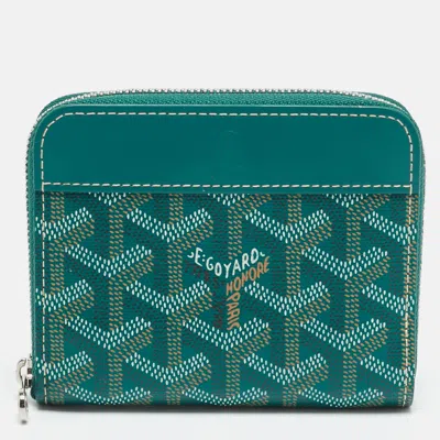 Pre-owned Goyard Ine Coated Canvas And Leather Zip Around Wallet In Green
