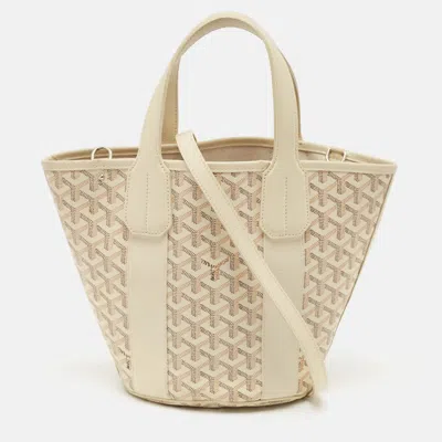 Pre-owned Goyard Ine Coated Canvas Belharra Pm Tote In Sand