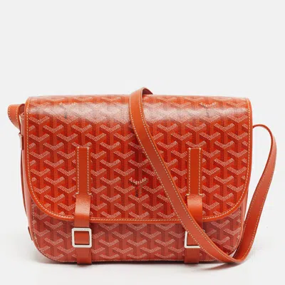 Pre-owned Goyard Ine Coated Canvas Belvedere Mm Saddle Bag In Orange