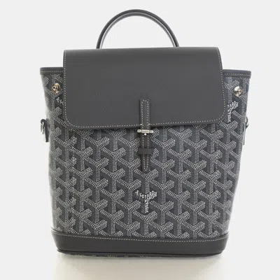 Pre-owned Goyard Ine Coated Canvas Chevroches Calfskin Backpack Bag In Grey