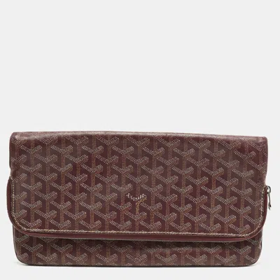 Pre-owned Goyard Ine Coated Canvas Clutch In Burgundy
