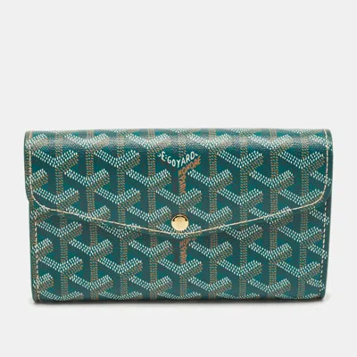 Pre-owned Goyard Ine Coated Canvas Double Flap Continental Wallet In Green