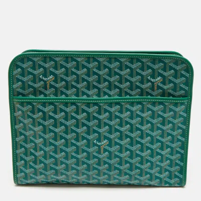 Pre-owned Goyard Ine Coated Canvas Jouvence Gm Toiletry Bag In Green