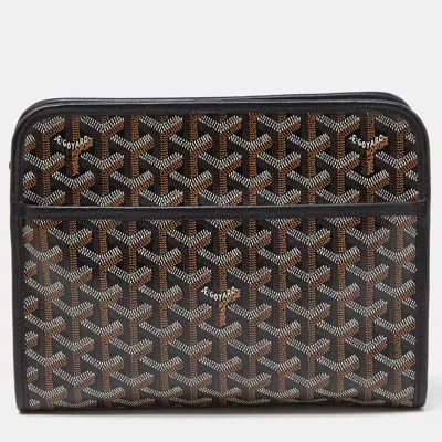 Pre-owned Goyard Ine Coated Canvas Jouvence Mm Toiletry Pouch In Black
