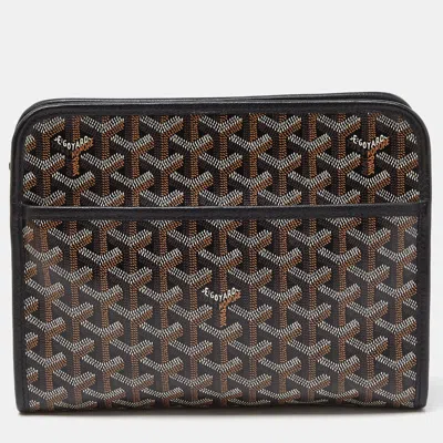 Pre-owned Goyard Ine Coated Canvas Jouvence Mm Toiletry Pouch In Black