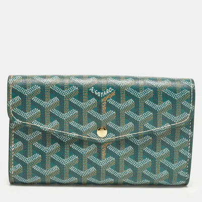 Pre-owned Goyard Ine Coated Canvas Leather Continental Wallet In Green