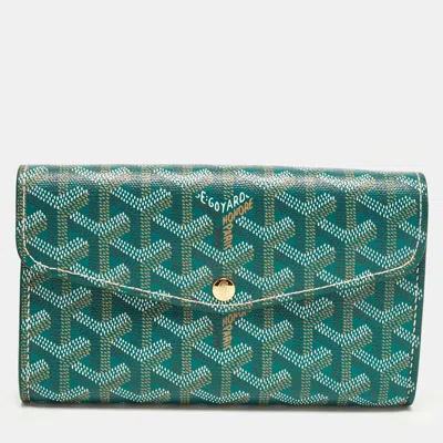 Pre-owned Goyard Ine Coated Canvas Leather Continental Wallet In Green