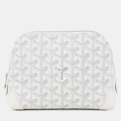 Pre-owned Goyard Ine Coated Canvas Leather Cosmetic Bag In White