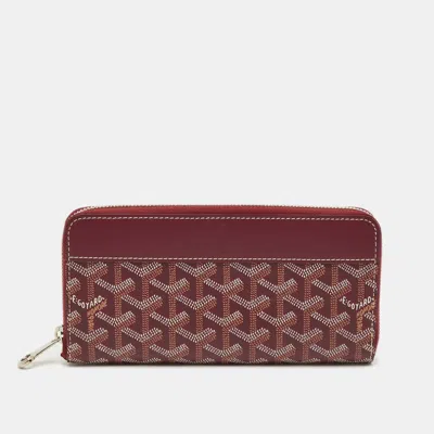 Pre-owned Goyard Ine Coated Canvas Matignon Gm Wallet In Burgundy