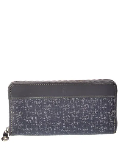 Pre-owned Goyard Ine Coated Canvas Matignon Zip Around Gm Wallet (authentic In Gray