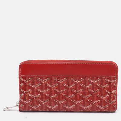 Pre-owned Goyard Ine Coated Canvas Matignon Zip Around Wallet In Red