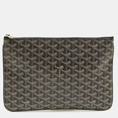 Pre-owned Goyard Ine Coated Canvas Mm Senat Pouch In Black