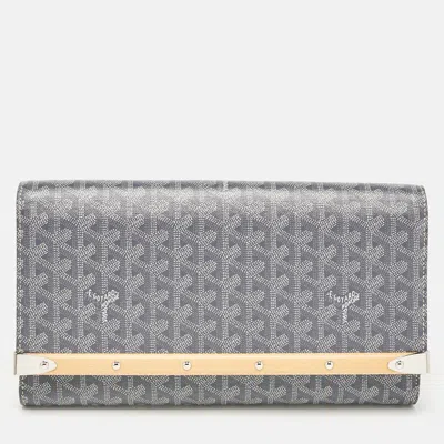 Pre-owned Goyard Ine Coated Canvas Monte Carlo Bois Clutch In Grey