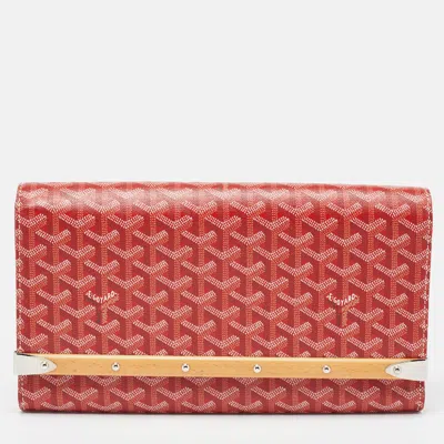 Pre-owned Goyard Ine Coated Canvas Monte Carlo Bois Clutch In Red