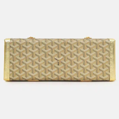 Pre-owned Goyard Ine Coated Canvas Saint-honore Trunk Bag With Strap In Gold