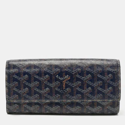 Pre-owned Goyard Ine Coated Canvas Varenne Continental Wallet In Blue